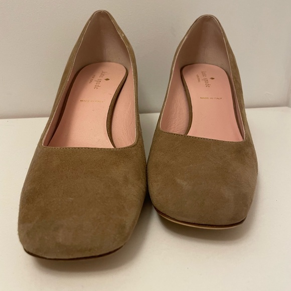 Kate Spade Suede Block Heel Pumps in Tan, Light Brown - Picture 3 of 10